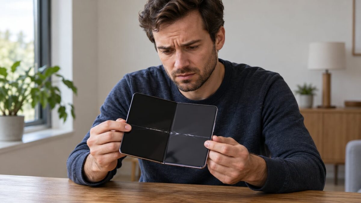 Algumas unidades do iPhone Duo apresentaram trincas horizontais na dobra da tela interna logo nos primeiros dias de uso