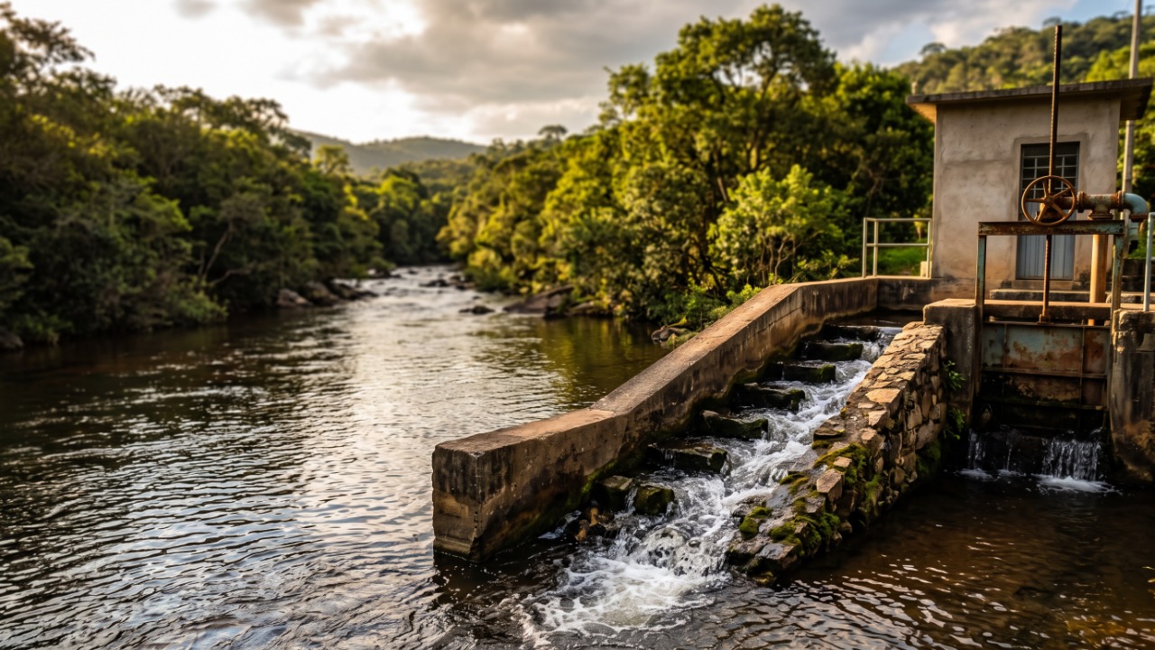 Jovem que não tinha dinheiro para painel solar construiu a própria mini hidrelétrica com cimento, bobina e sobra de obra, aproveitando o desnível de um córrego no terreno: a engenhoca acende a casa, mas exige outorga de uso da água e manutenção constante, e é aí que a maioria desiste