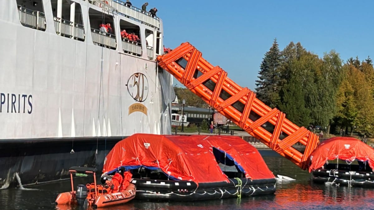 MS Chi-Cheemaun crew practices marine evacuation in Owen Sound