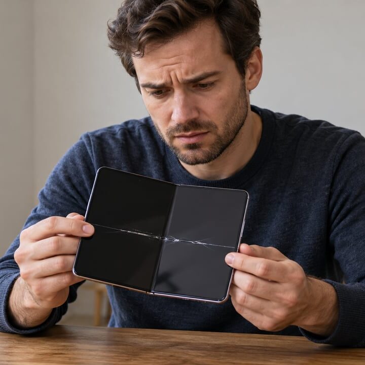 Algumas unidades do iPhone Duo apresentaram trincas horizontais na dobra da tela interna logo nos primeiros dias de uso