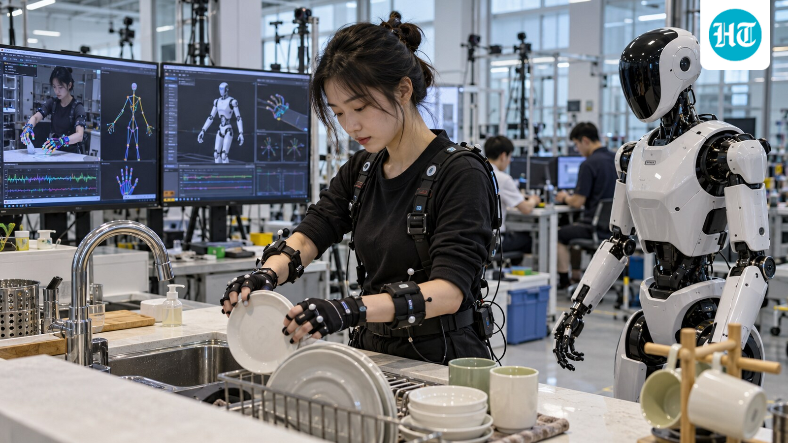 Os novos empregos de treinamento de robôs na China pagam até US$ 900 por mês para lavar pratos e dobrar roupas
