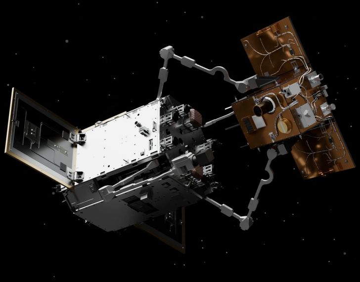 An artist's rendering depicts the Active Debris Removal Satellite approaching space debris in Earth orbit. Courtesy of Korea AeroSpace Administration