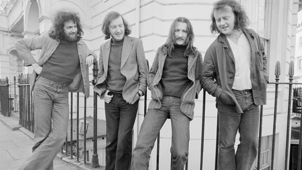 Planxty pictured in 1973. Left to right: Andy Irvine, Liam O'Flynn, Dónal Lunny and Christy Moore